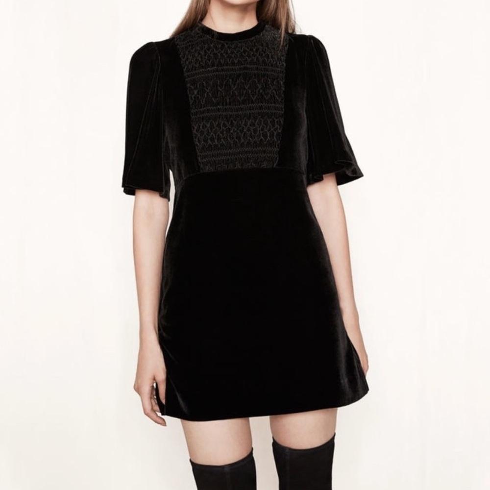 Maje Black Rivia Velvet Mini Dress